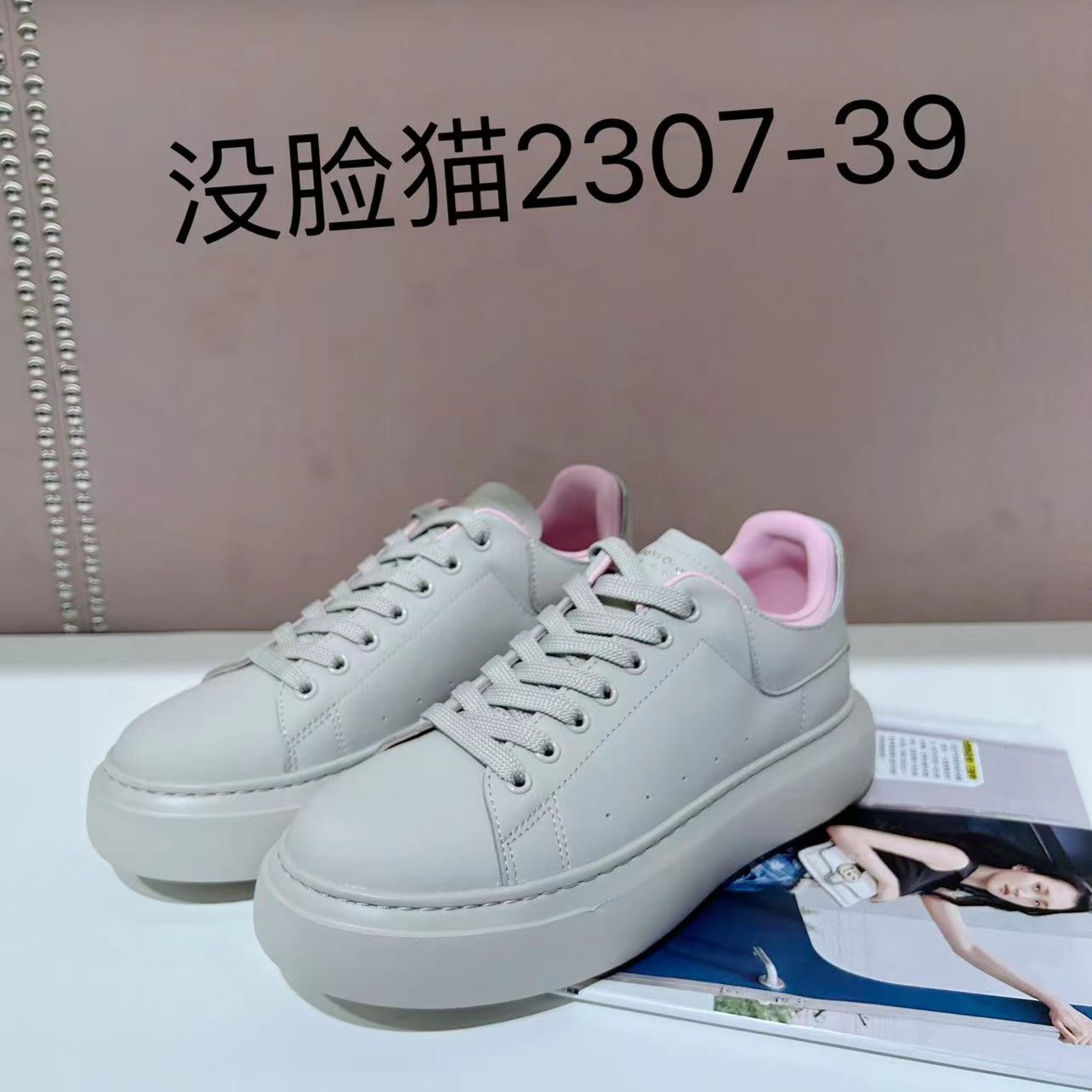 没脸猫女士时尚潮流百搭系带厚底休闲运动女款小白鞋2307-39
