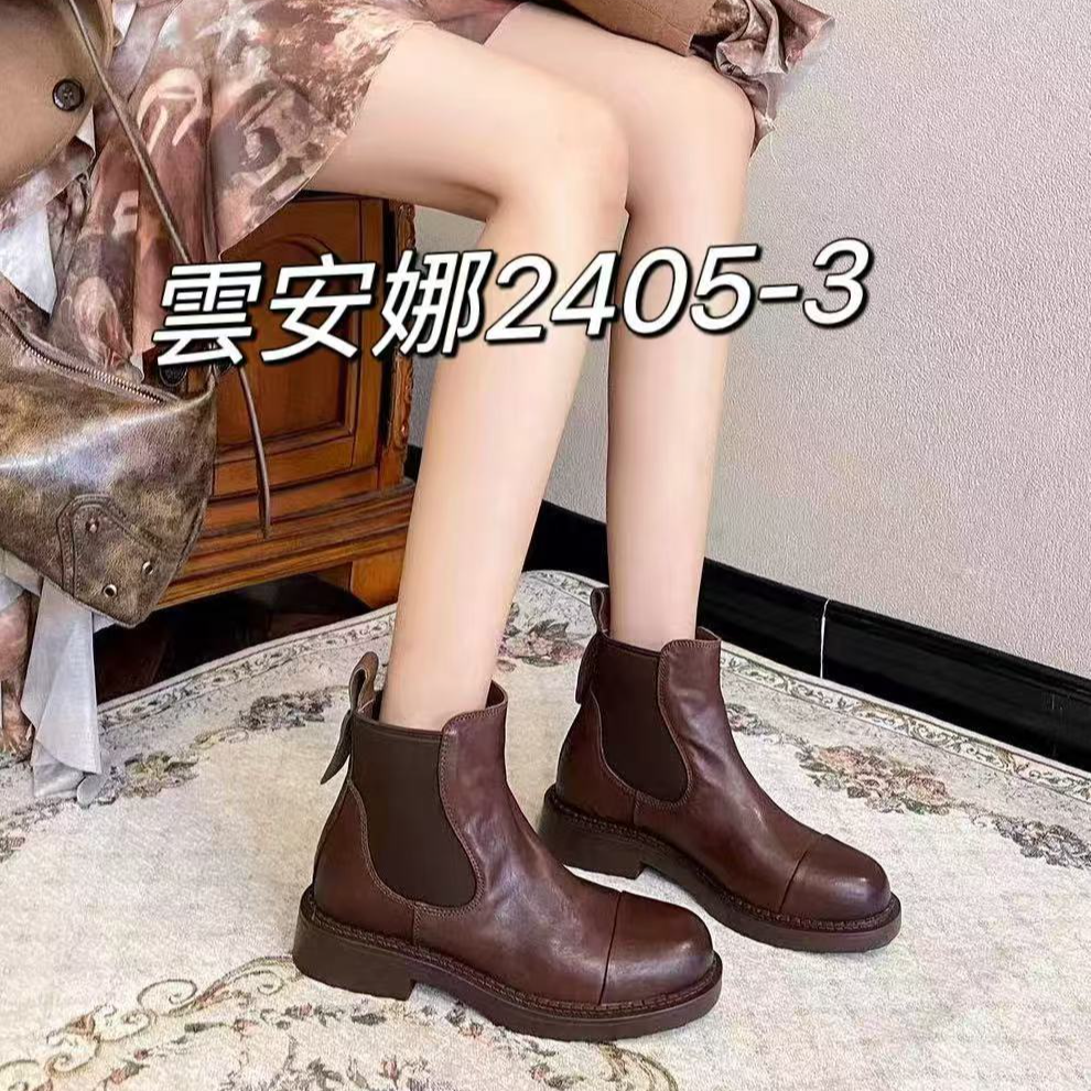 YUNANNA/雲安娜女士百搭潮流时尚冬季休闲低跟英伦风靴子2405-3