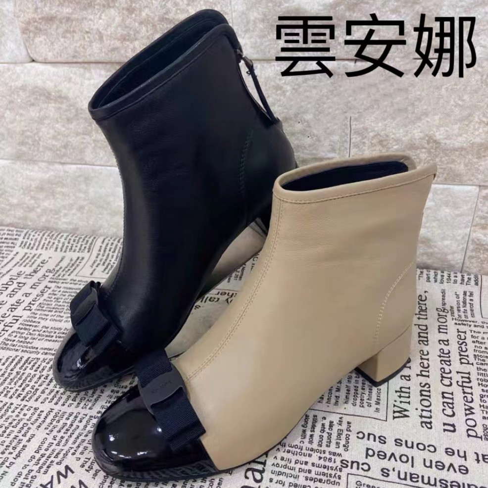 YUNANNA/雲安娜新品女士气质圆头粗跟方跟时尚百搭短靴6606-3