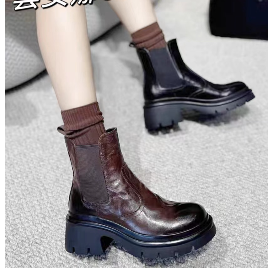 YUNANNA/雲安娜冬季时尚百搭厚底圆头英伦风粗跟休闲靴子80415-1