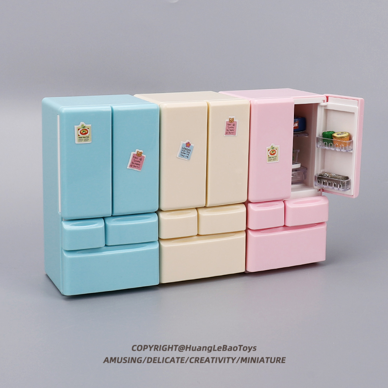 儿童过家家仿真微缩双开门小冰箱迷你食玩牛奶模型玩具娃屋小摆件