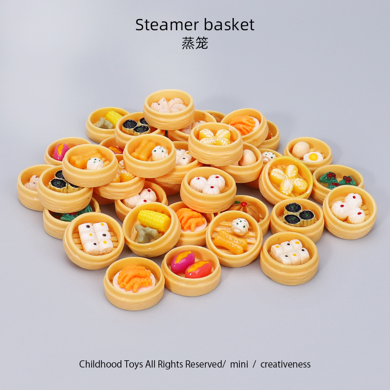 仿真蒸笼食玩盲袋微缩早点小笼包蒸饺食物厨房摆件儿童过家家玩具