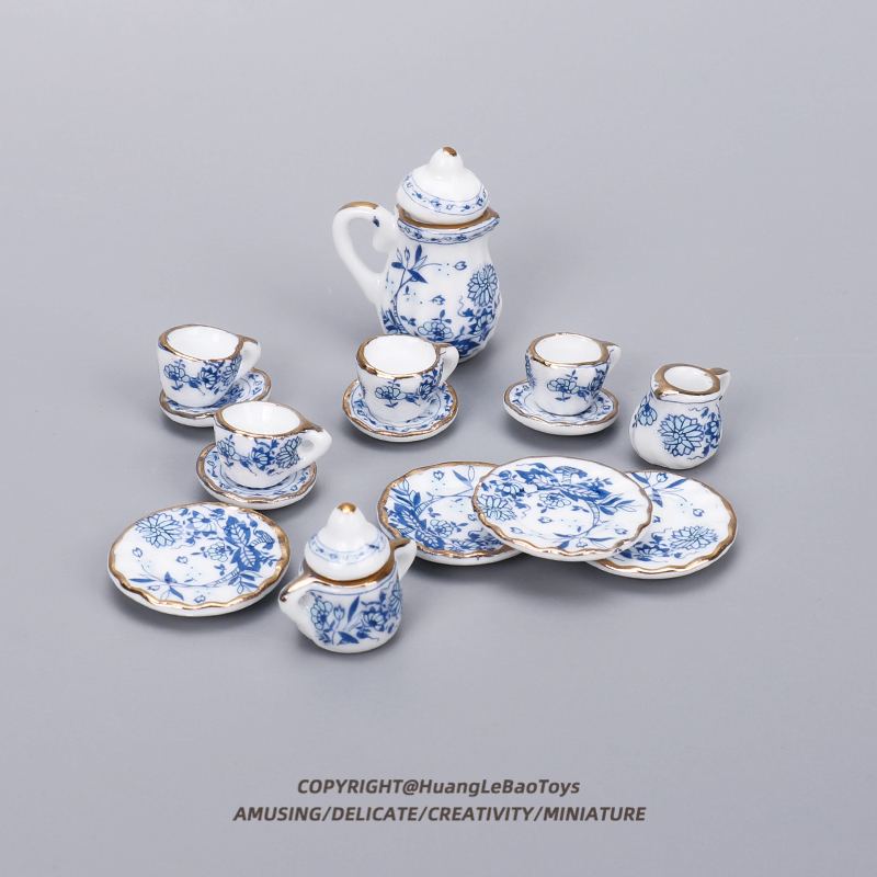 迷你茶具模型娃娃屋玩具微缩茶杯茶壶配件陶瓷摆件儿童过家家套装