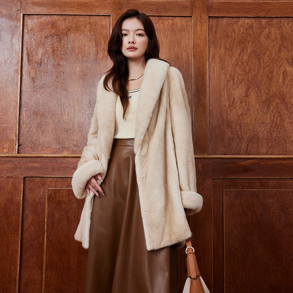 【达人】进口紫标天鹅绒整貂青果领挽袖貂皮大衣中长款外套