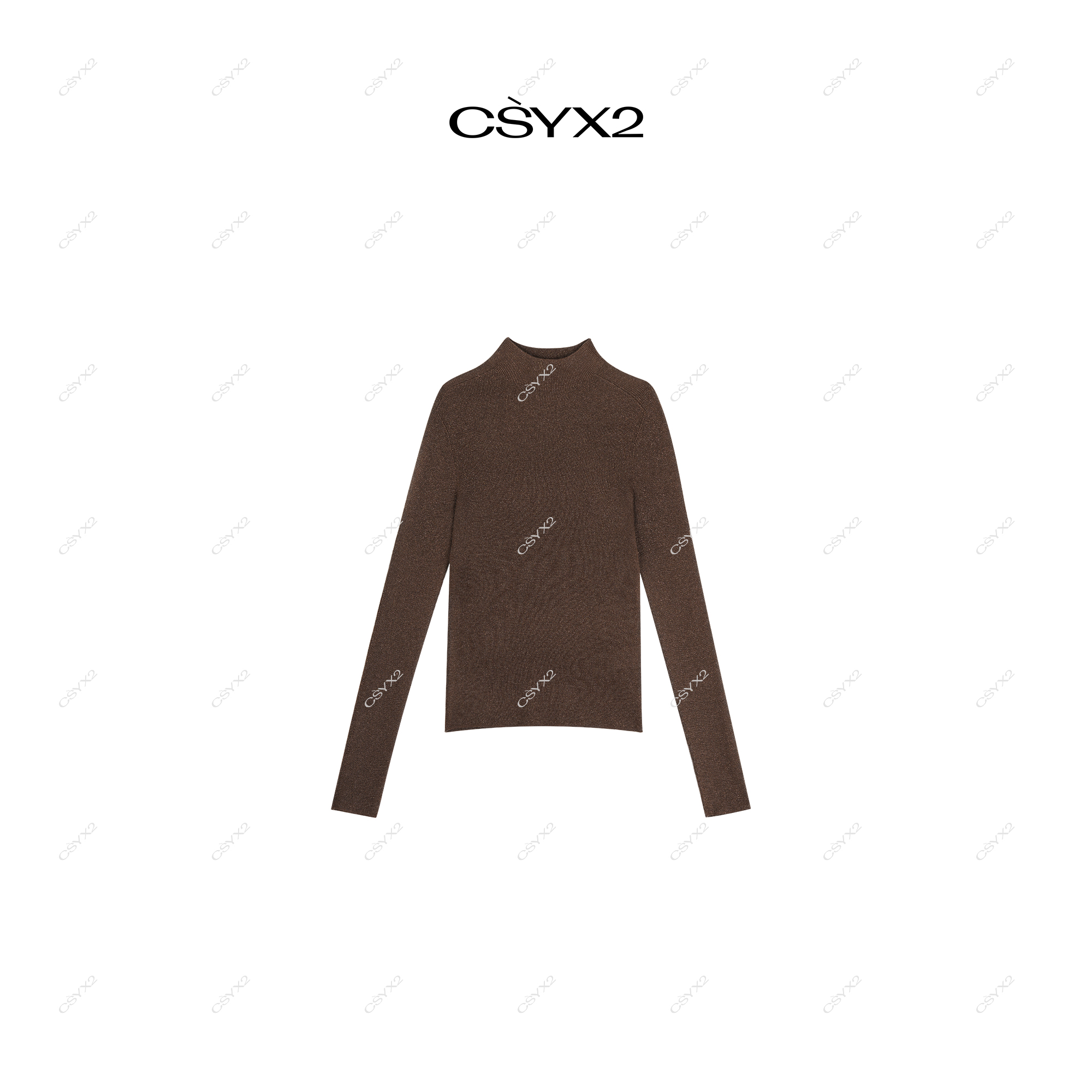 CsyX2-2025S/S早秋新款时尚经典葱丝中高领长袖T恤上衣SC-0329