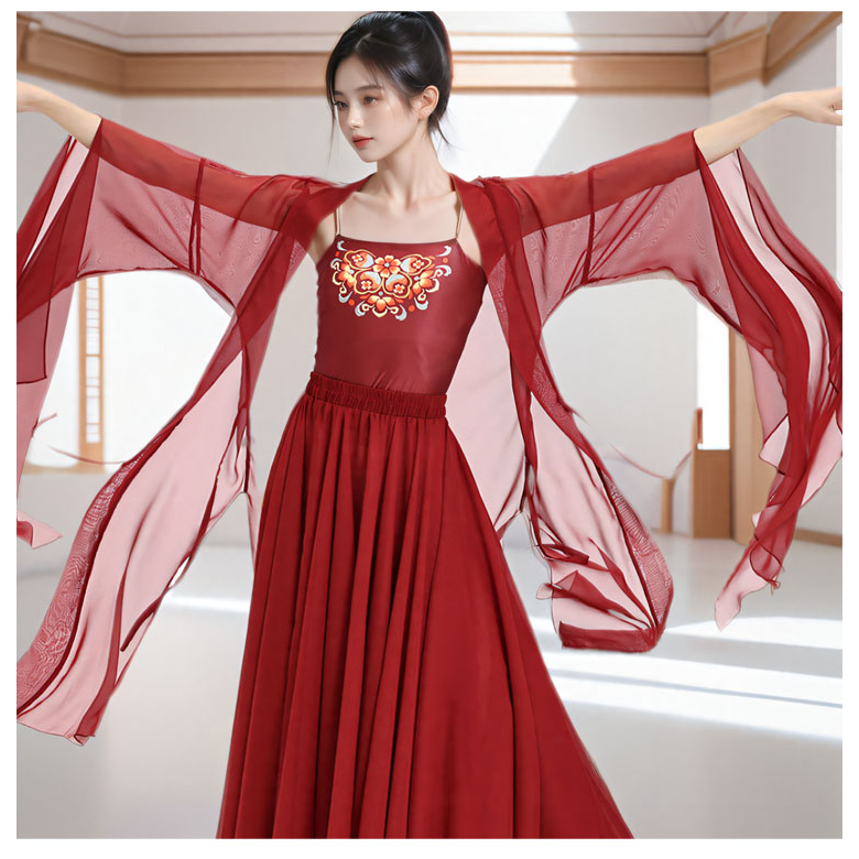 古典舞蹈练功服中国风演出服装飘逸开衫上衣女秋披肩长款纱衣