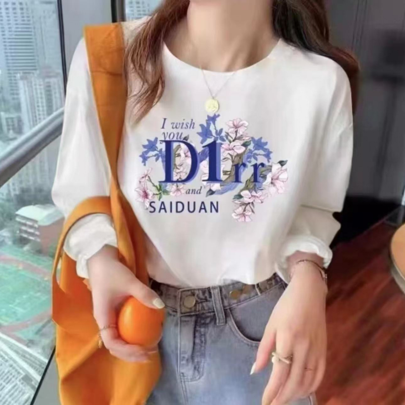 新版长袖秋衣男女休闲透气时尚百搭圆领印花T恤D1LL