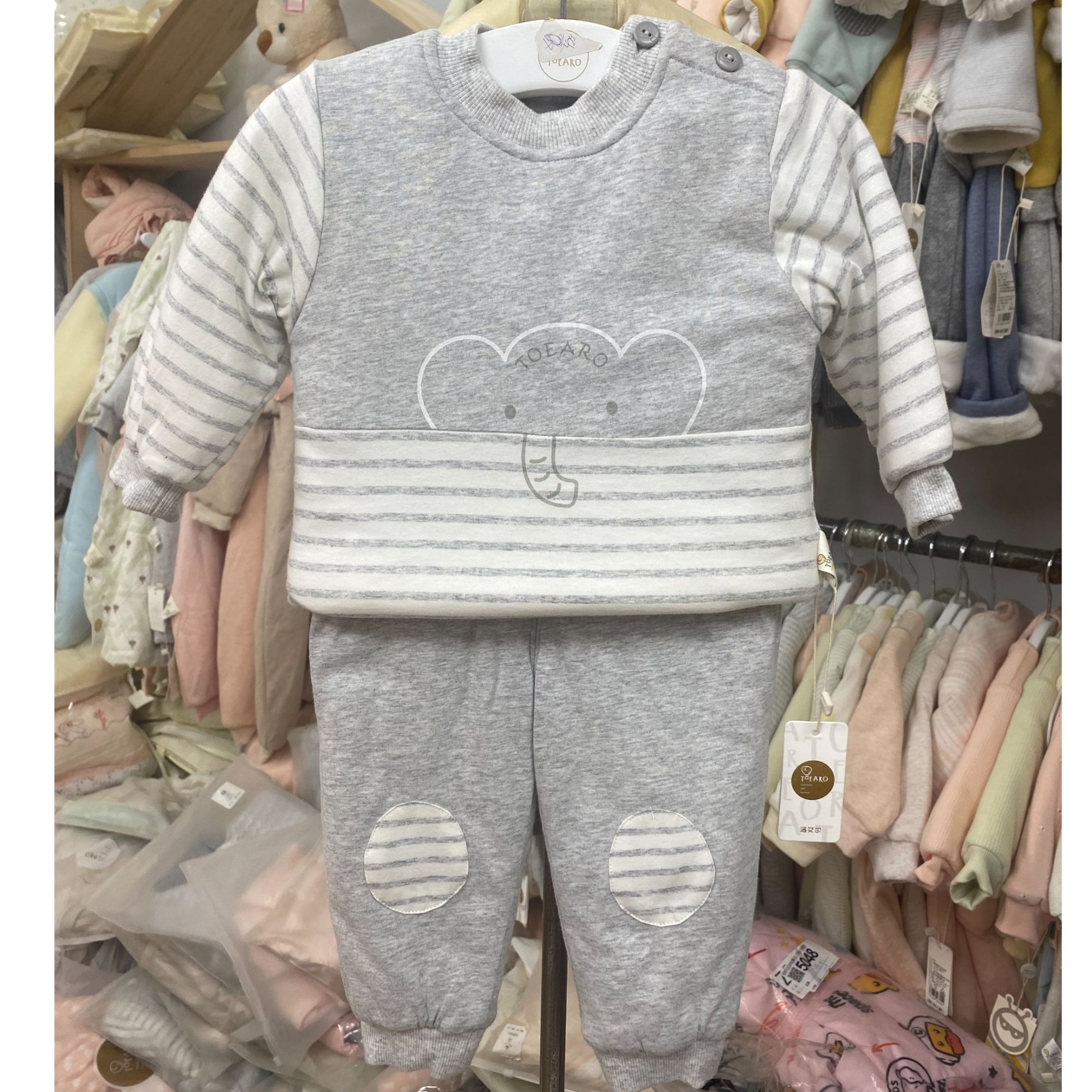 婴幼儿婴儿肩开款中厚棉加绒家居套装宝宝儿童家居服