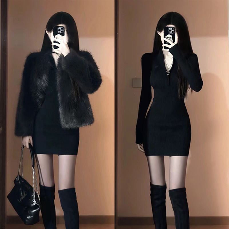 黑色修身长袖包臀裙显瘦连衣裙女秋冬爆款2025新款裙子轻奢小黑裙
