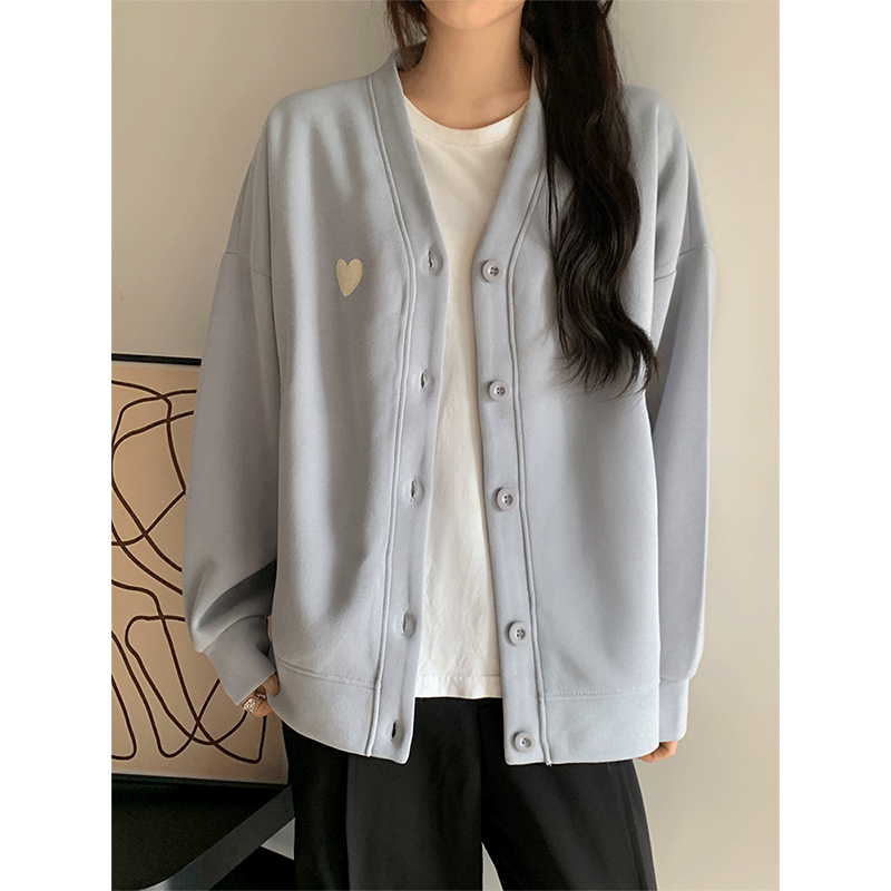蓝色宽松开衫v领卫衣外套女春秋爆款2025新款高级感显瘦上衣即墨