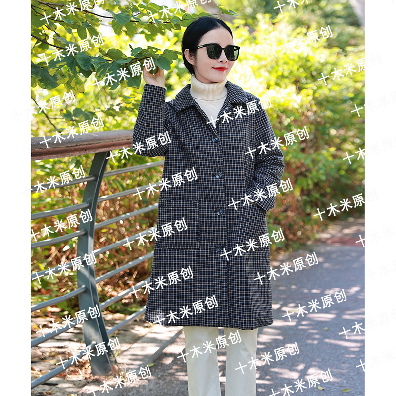 回音/十木米原创全棉色织格子文艺百搭加厚棉服外套冬季新款女