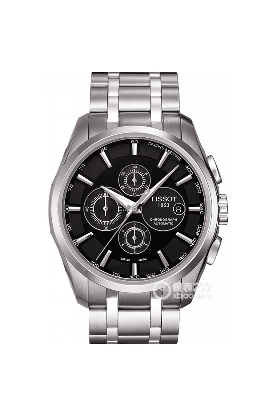 95新 Tissot/天梭 名奢/天梭库图钢带黑盘三眼计时/表径43