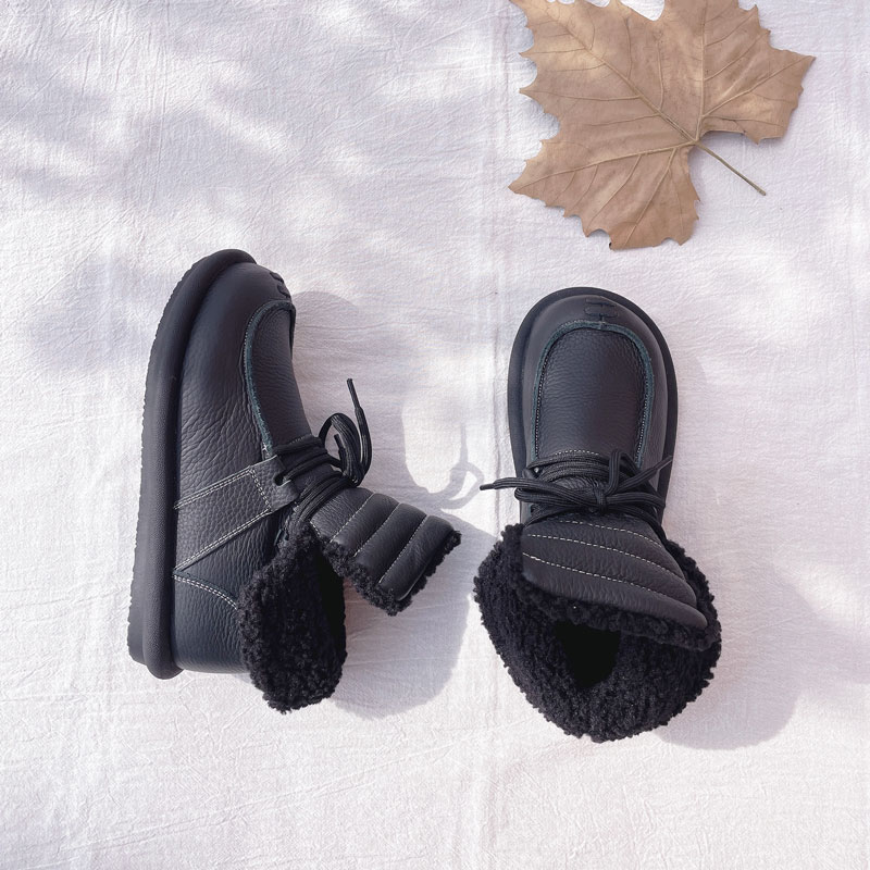 X2208-28冬季新款真皮马丁靴女平底加绒保暖休闲女靴子英伦风短靴