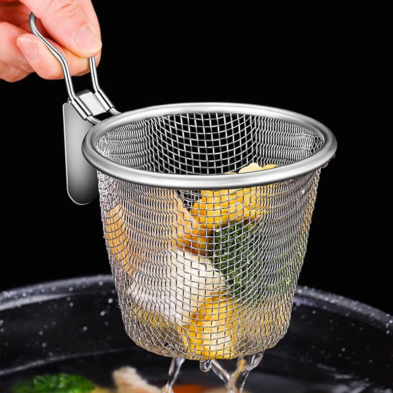 不锈钢小火锅漏勺烫猪脑勺粉丝脑花漏过滤网带筛挂钩捞勺煮面漏斗