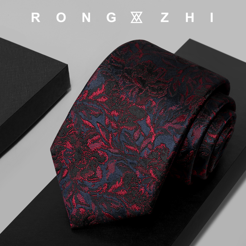 桑蚕丝复古手工真丝领带男士商务时尚酒红色花纹新郎结婚领带