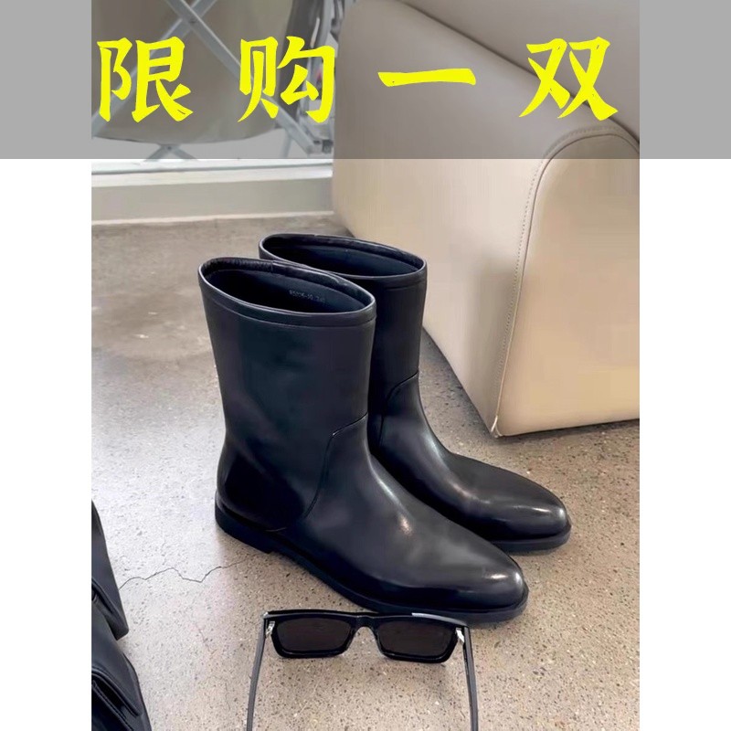 达芙妮沿荐切尔西短靴女2023年新款春秋单靴真皮平底中筒英伦风马
