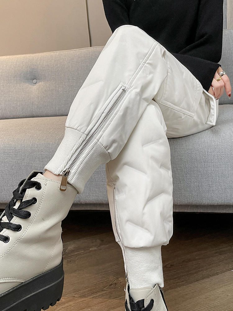 工装羽绒裤女保暖裤2023新款秋冬加绒加厚女士防风防寒显瘦羽绒裤