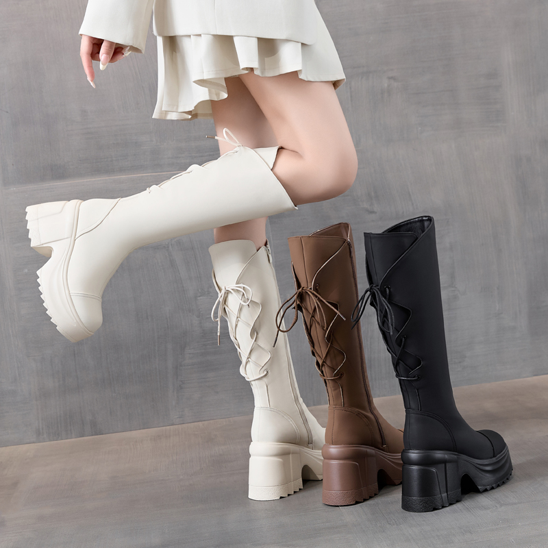 【小辣椒公主10CM增高跟】真皮长靴女冬小个子不过膝高筒骑士靴显瘦