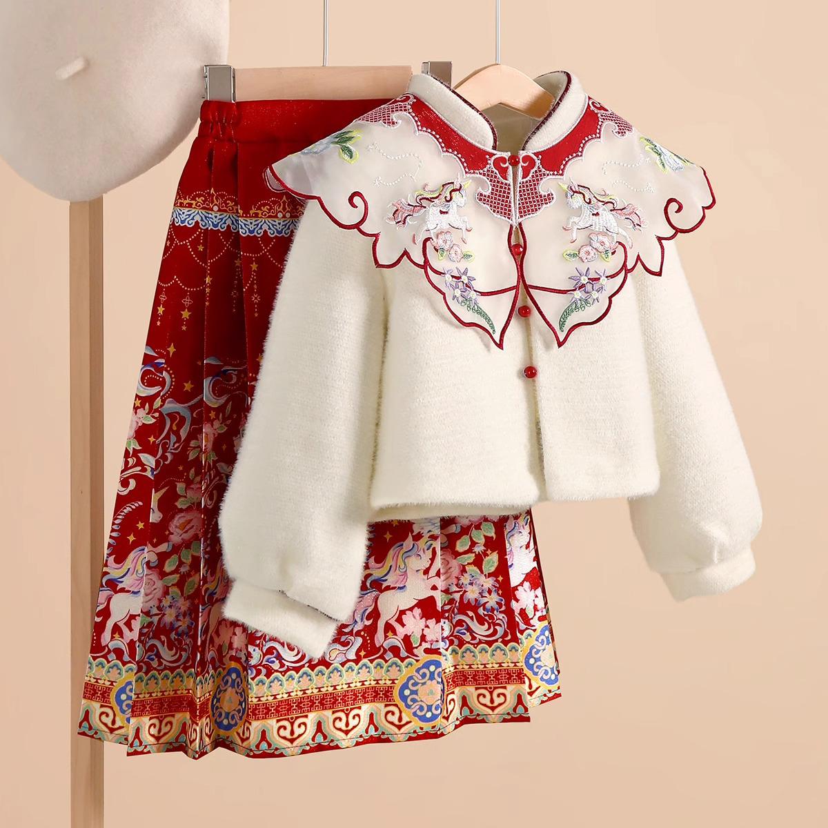 槿木缘【九歌】 冬装女童汉服古风拜年服加绒刺绣汉服女云肩马面裙