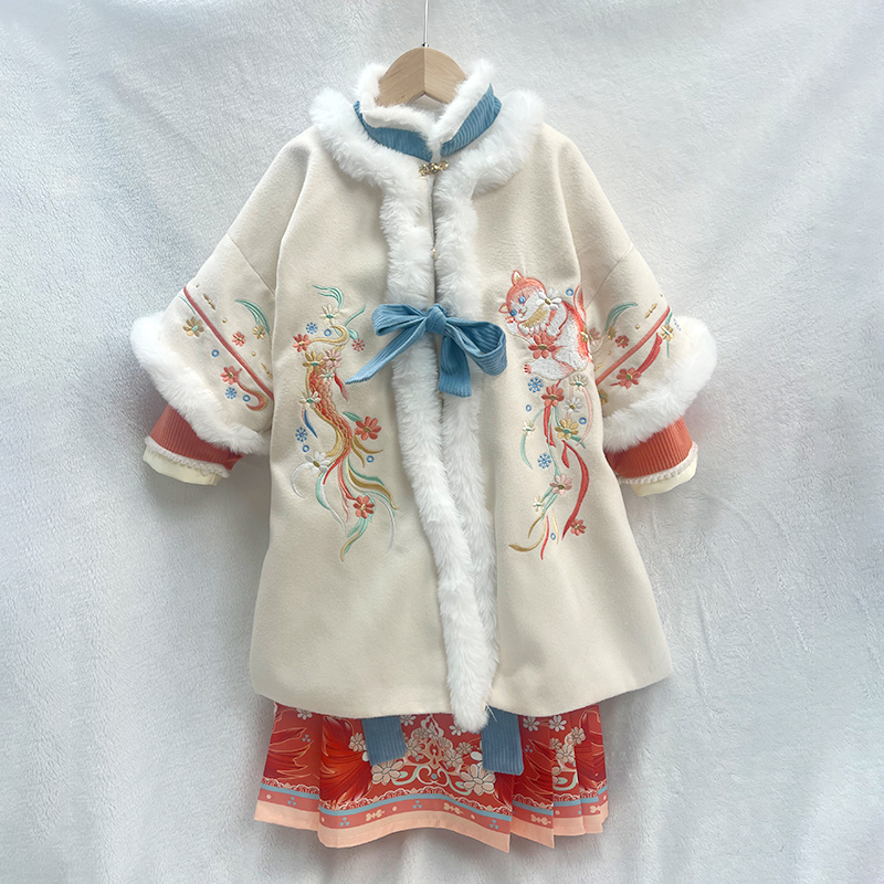 槿木缘【小猫】汉服女童冬款中国风古装冬季拜年服女孩儿童古风裙子