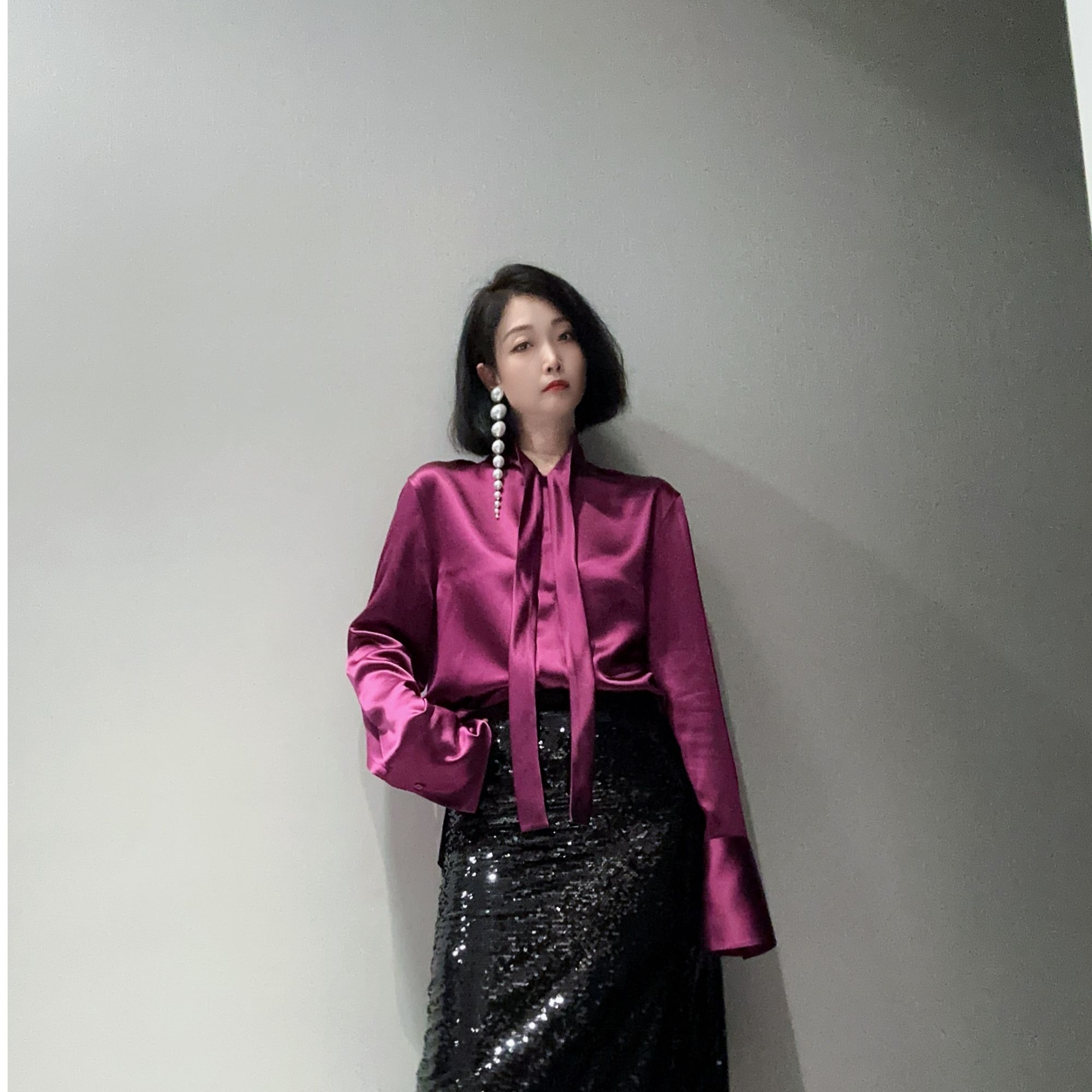 【玫紫】轻奢格调醋酸领结带气质风衬衫MT9896