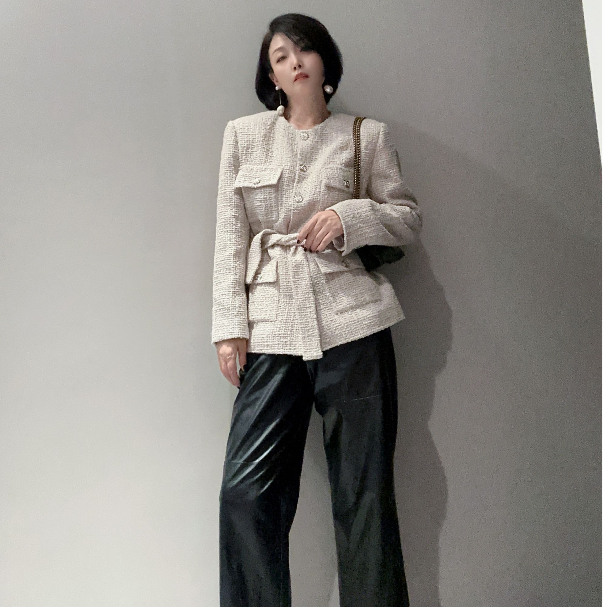 气质格调腰带款经典工装口袋小香外套MC9980
