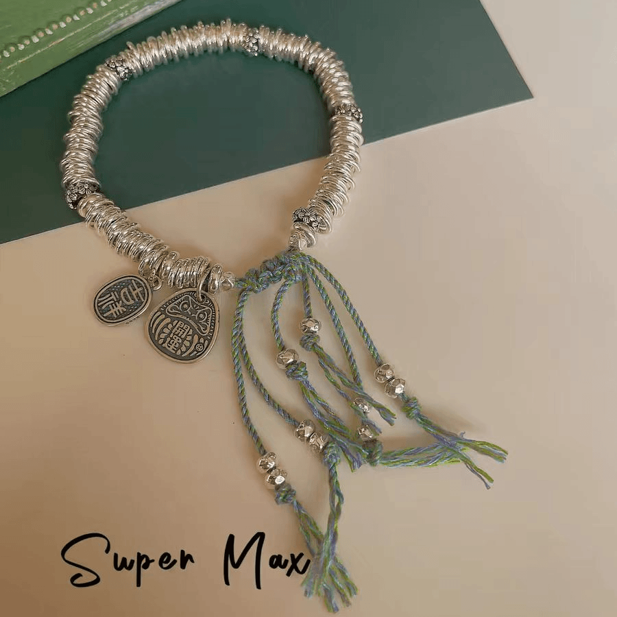 足银手链 绿盘缠手链 编织复古民族风古风百搭纯手工