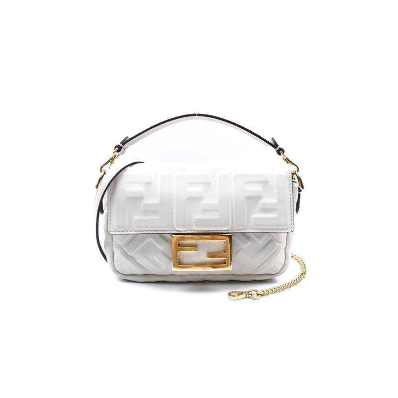 95新 FENDI/芬迪 白色法棍金扣手提单肩包/LHJJMJS001