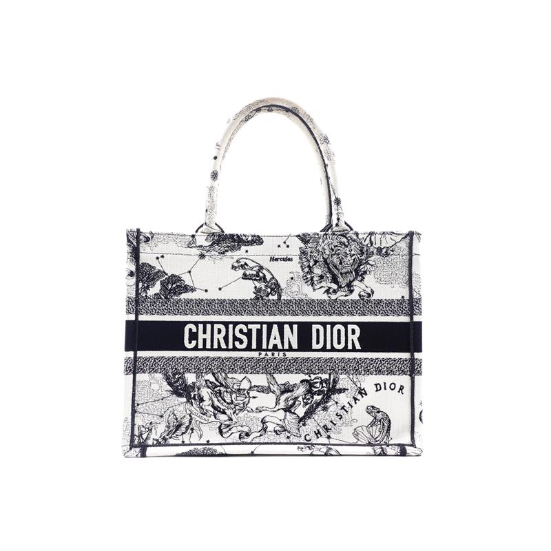 99新 DIOR/迪奥 Book Tote黑白拼色刺绣图案手提包H_ZY0000391776