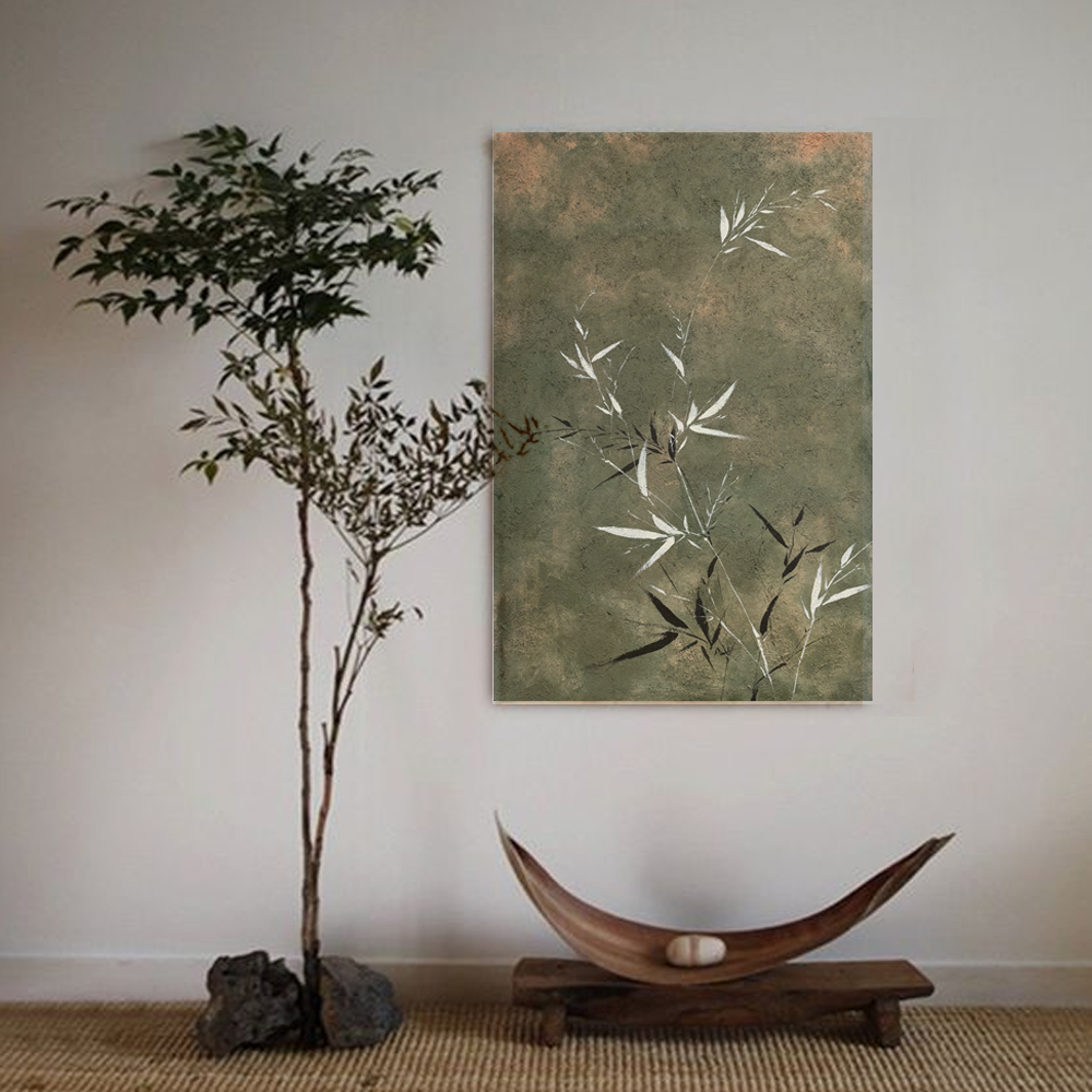 竹报平安——纯手绘中古风淡雅绿色系轻奢家庭客厅玄关挂画装饰画