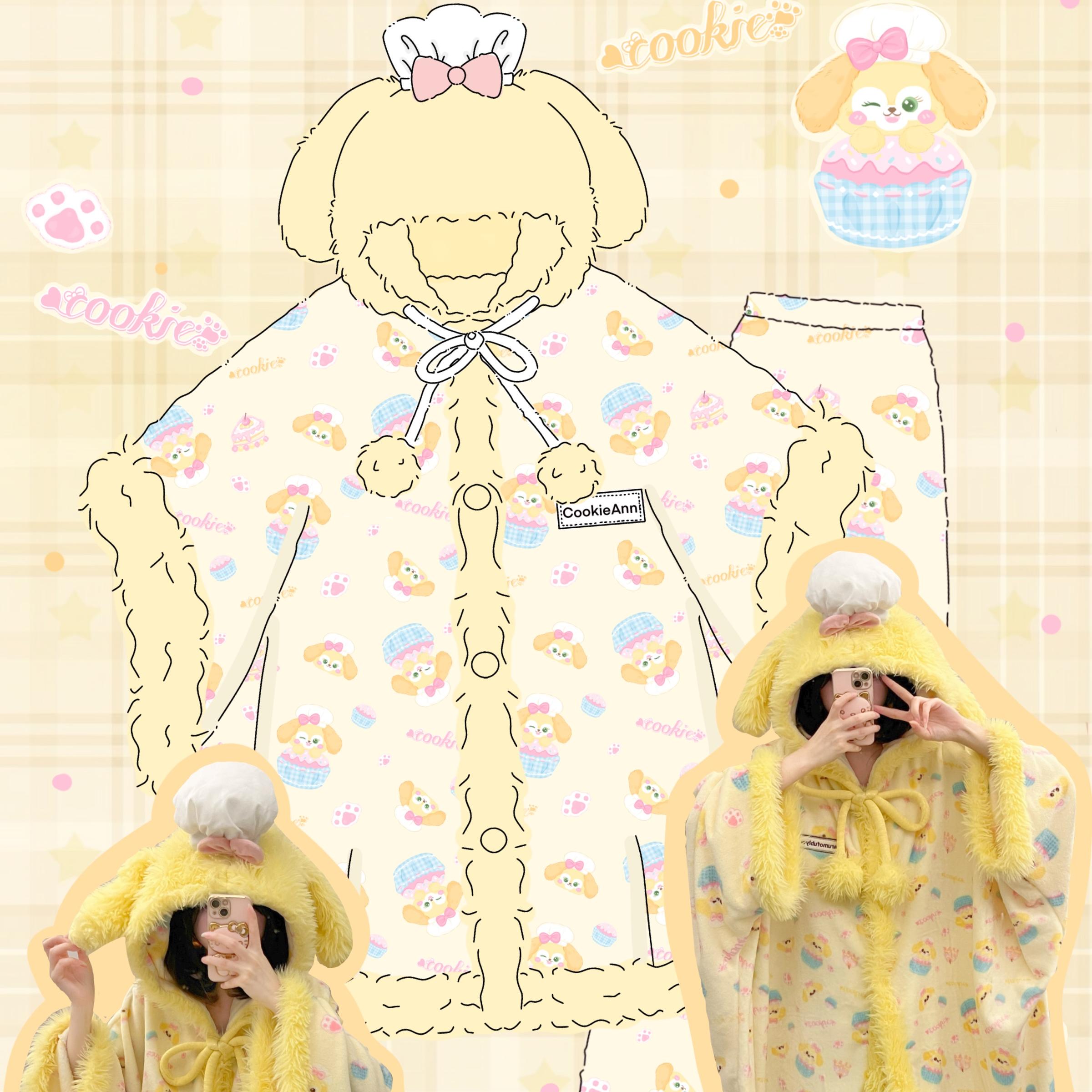 厨师饼饼秋冬季新款少女睡袍加绒加厚睡衣女法兰绒软妹家居服斗篷