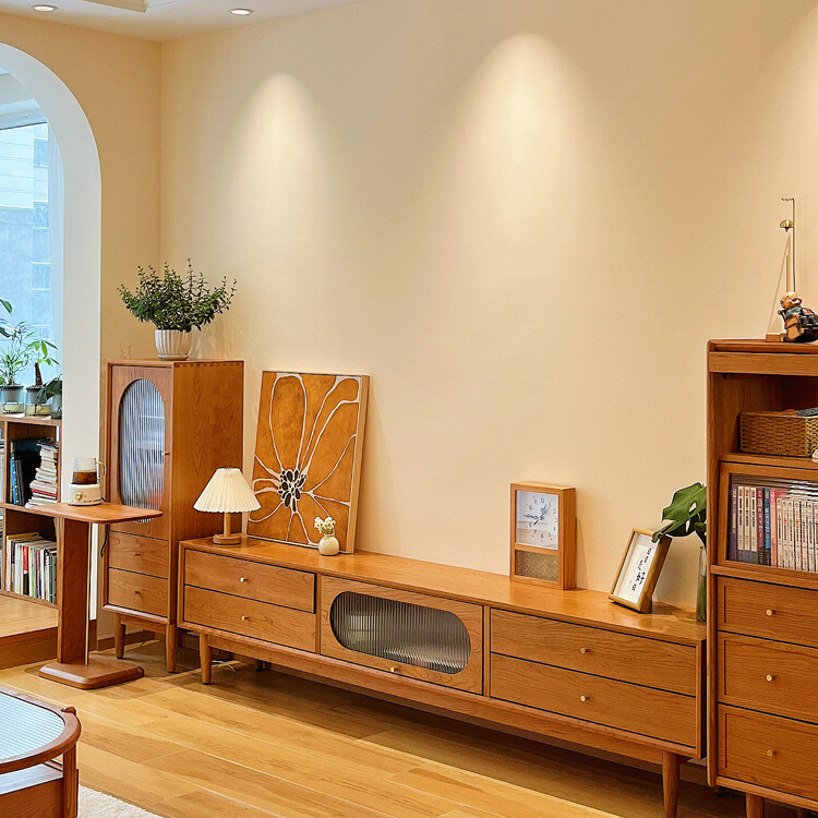 全实木电视柜茶几组合客厅收纳柜现代轻奢樱桃木家具储物电视机柜