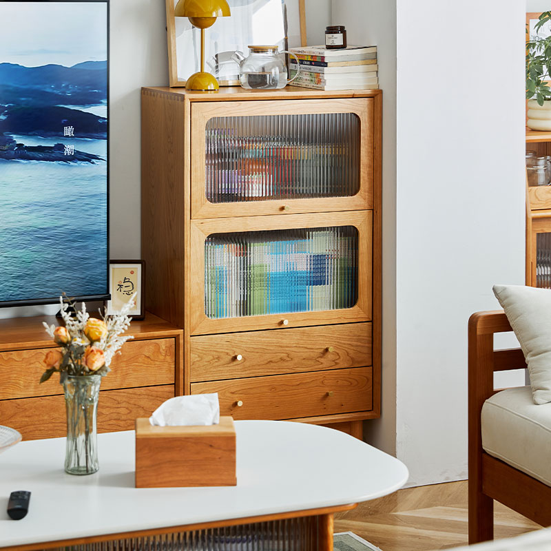 全实木储物陈列柜客厅餐厅樱桃木收纳置物窄餐边斗柜电视组合边柜