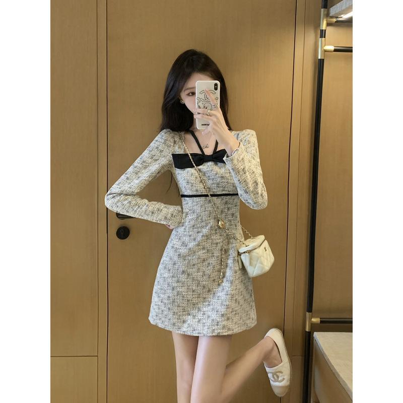 小香风连衣裙女秋冬季2023新款显瘦名媛气质女神范长袖裙子