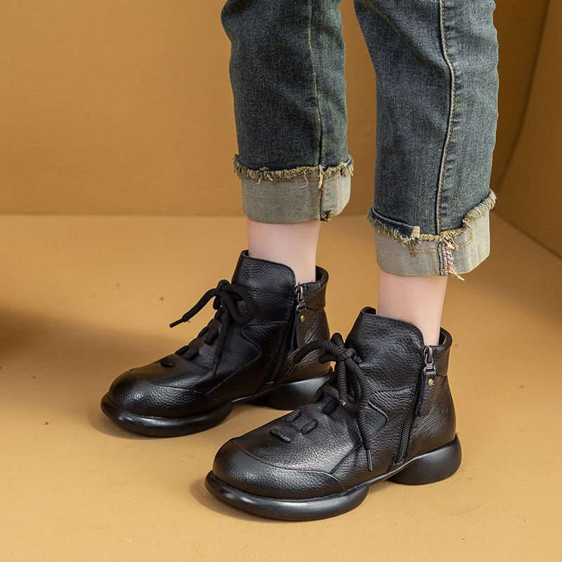 2024头层牛皮马丁秋冬靴女新款厚底大头英伦加绒短靴复古百搭增高