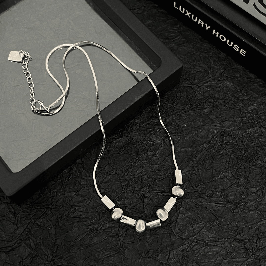 坠链均925银 《女团密码》轻奢简约不规则方块蛇骨链纯银项链40+5cm