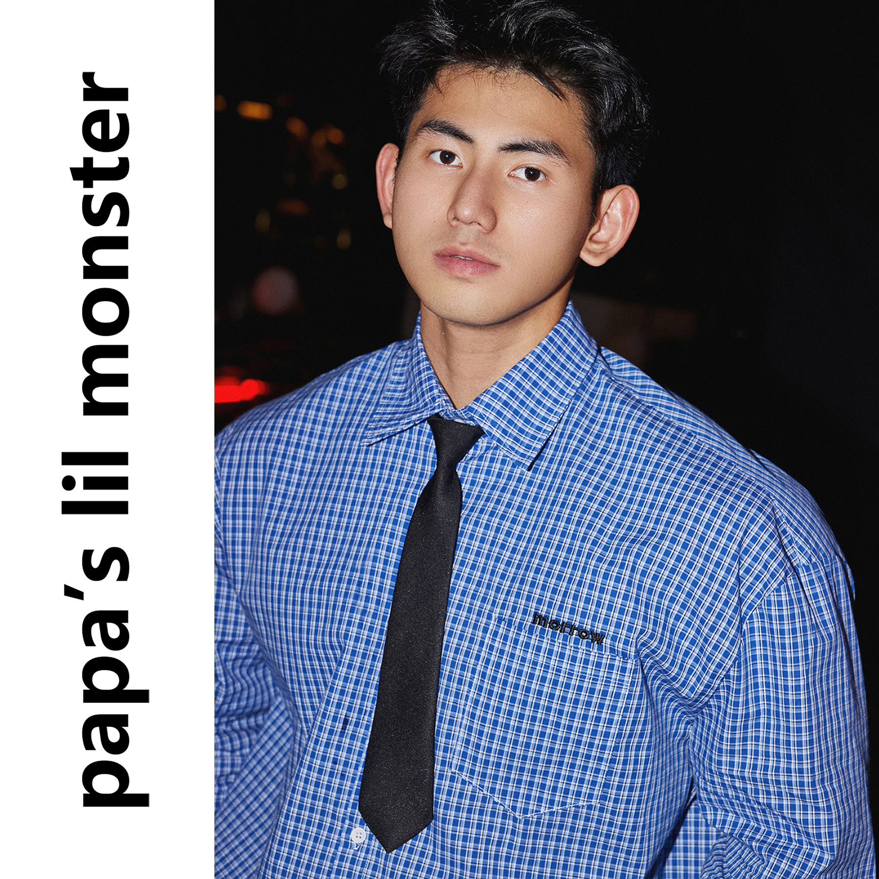 PAPASLILMONSTER秋日慵懒风格子衬衫男 复古潮流蓝色细格衬衣女