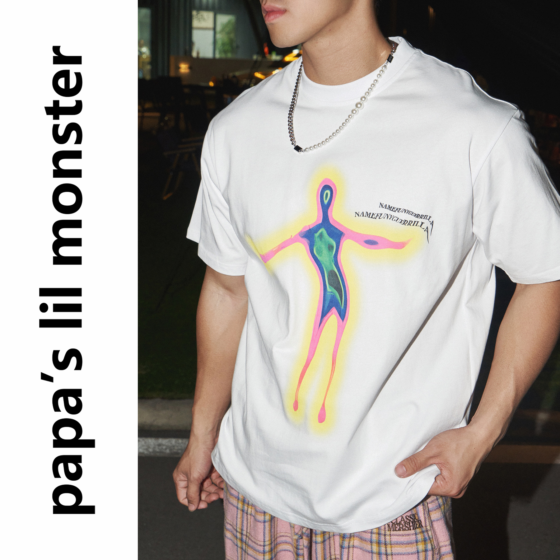 lil monster新款短袖T恤男圆领宽松印花夜光卡通情侣半袖上衣