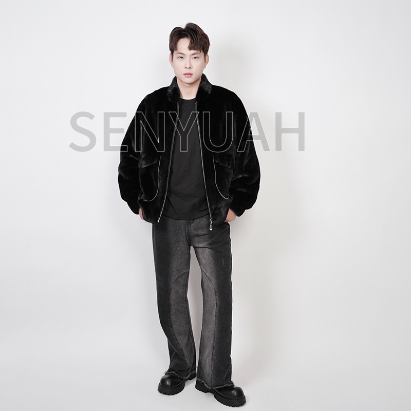 【森源】宝嘉美棒球服简约立领进口水貂新款休闲皮草男装貂皮大衣