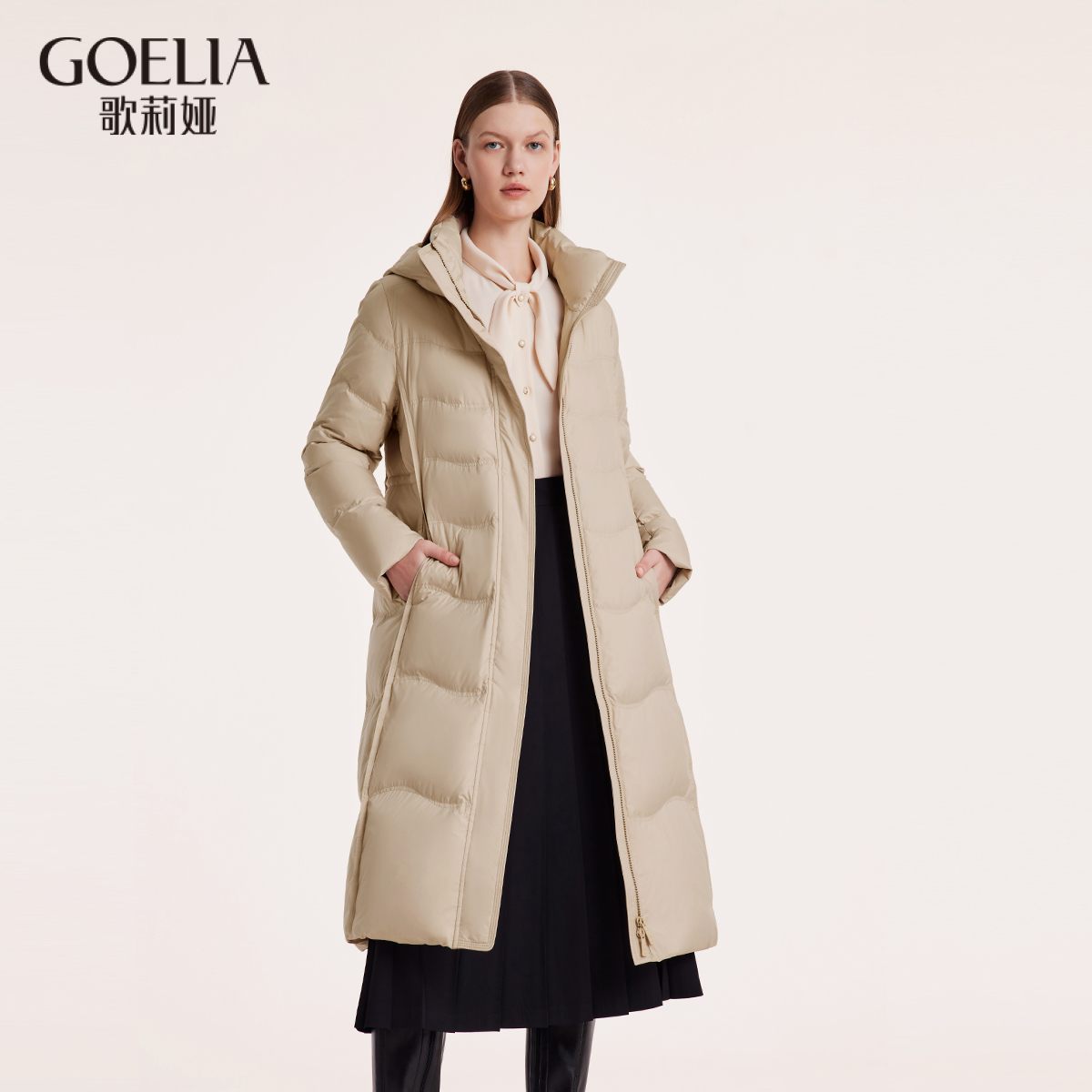 【专柜同款现货】歌莉娅新品抽绳调节长款羽绒服鹅绒服1BCC8D890