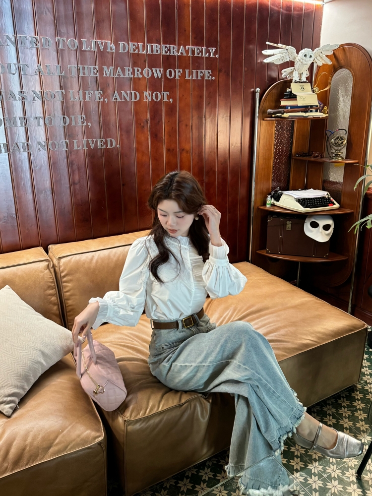 【南法少女】法式宫廷风白色衬衫女春秋木耳荷叶边新中式上衣