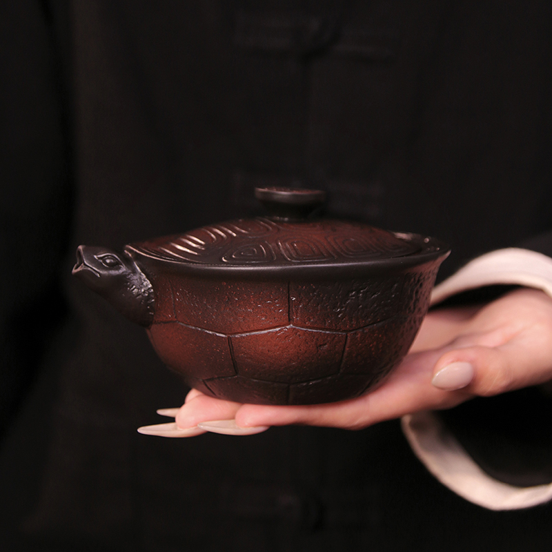 紫陶富甲一方凤鸣壶手抓壶大容量盖碗家用泡茶复古紫砂壶S
