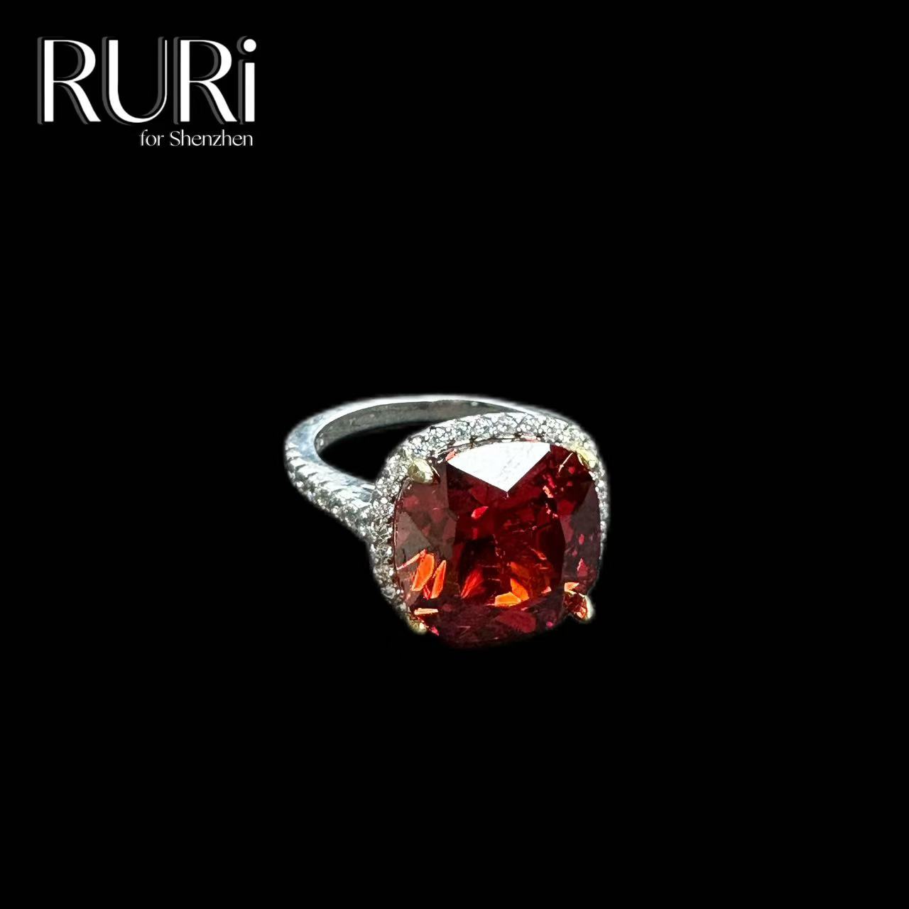 925银合成锆石戒指  简约时尚橘红石镶嵌方糖戒指 A0089