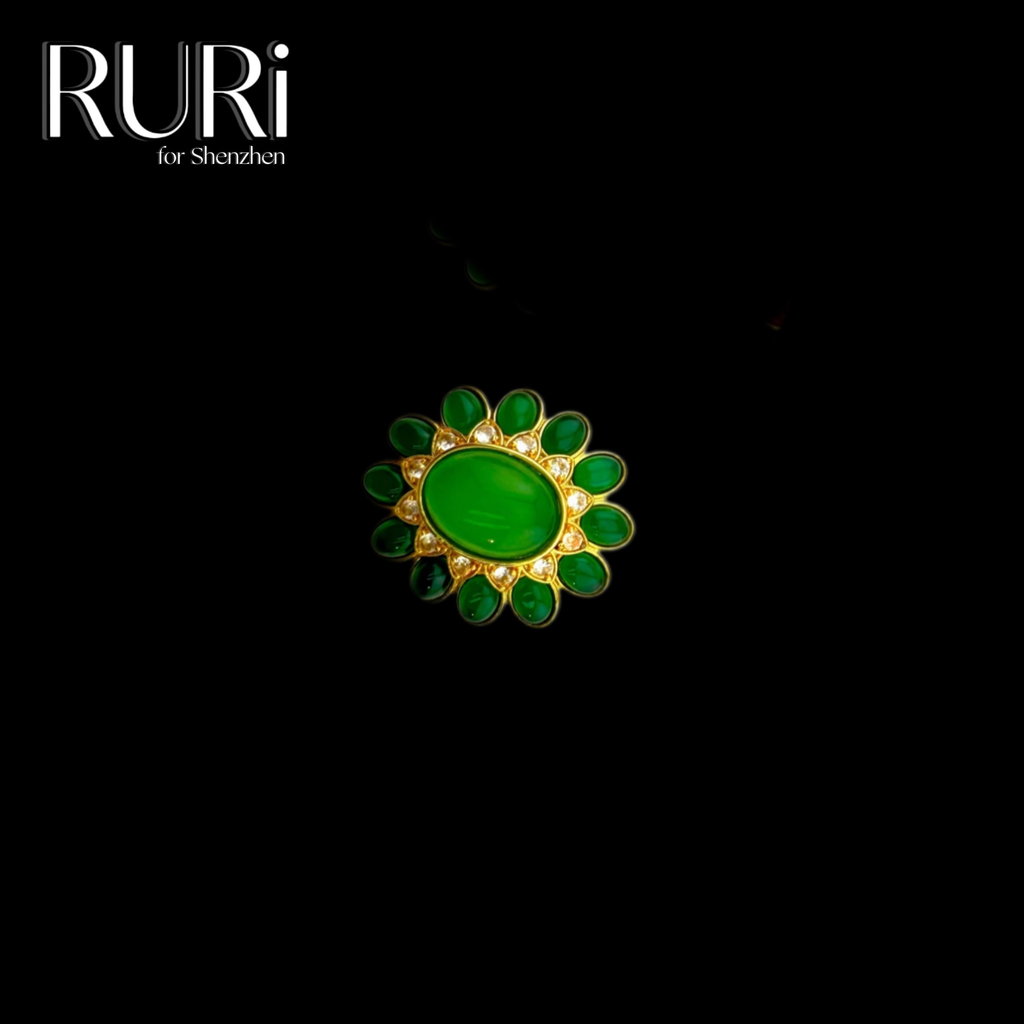 铜合金铅玻璃胸针 巴黎设计师法产纯绿色花朵琉璃胸针483