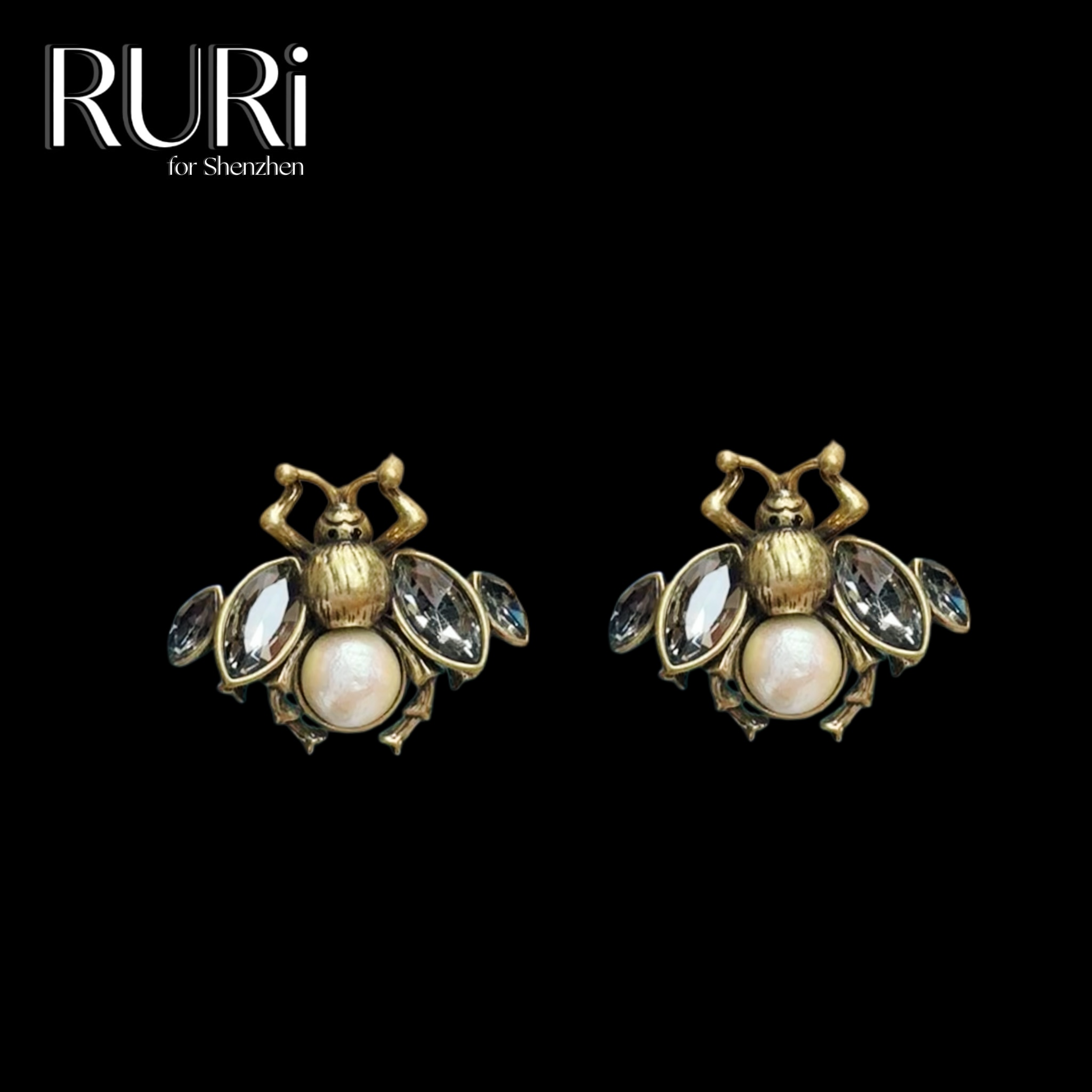 铜合金合成锆石耳饰 时尚百搭重工法式蜜蜂耳饰气质小众A2567