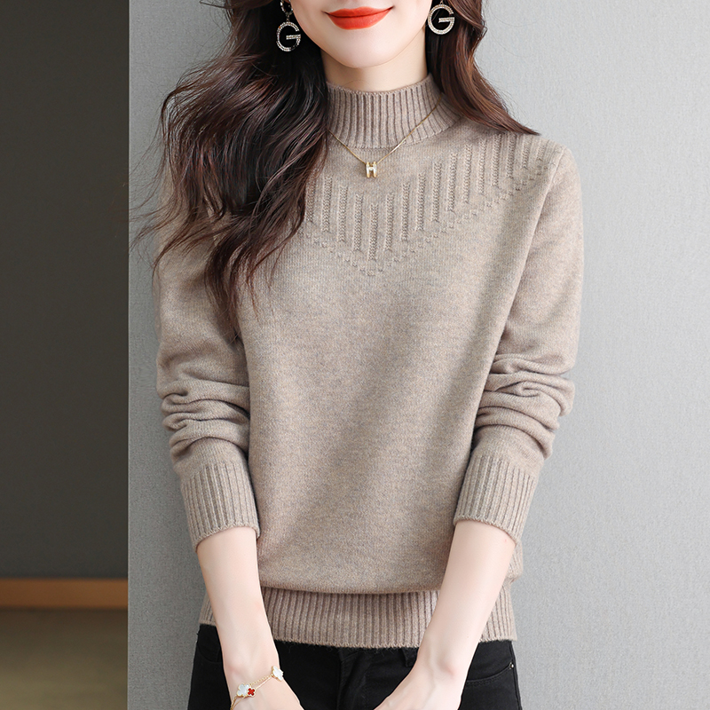 秋冬新款女装半高领纯色加厚针织毛衣时尚洋气百搭显瘦宽松羊毛衫