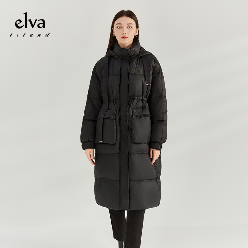 【通用】连帽宽松羽绒服女中长款外套