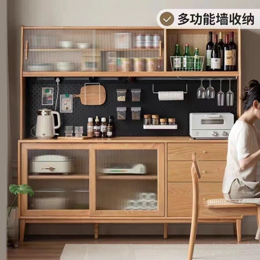实木岩板台面厨房置物柜北欧橡木碗柜家用餐边柜靠墙小户型餐边柜