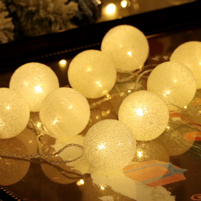 led棉线球串灯少女心网红ins房间布置卧室装饰灯球圣诞树挂件