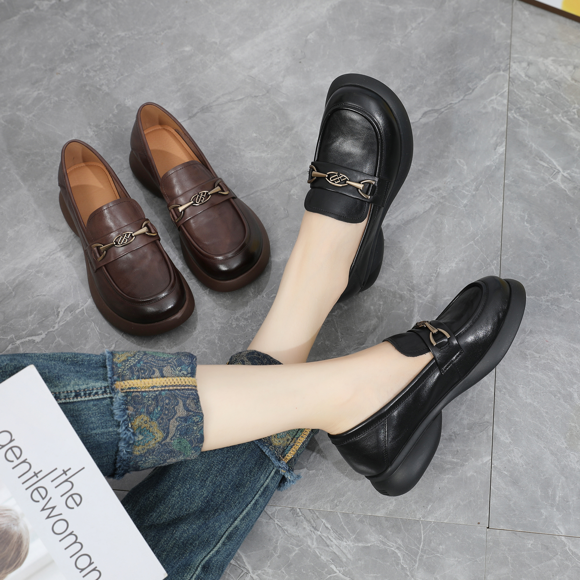 2025春季新款百搭真皮软底软面单鞋乐福女鞋舒适防滑透气5978863